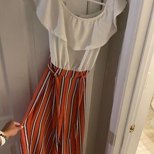 Long pant off the shoulder romper